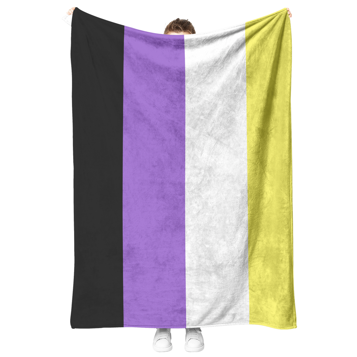 Nonbinary_Pride_Fleece_Blanket_V_Blanket_Model_Mockup.png