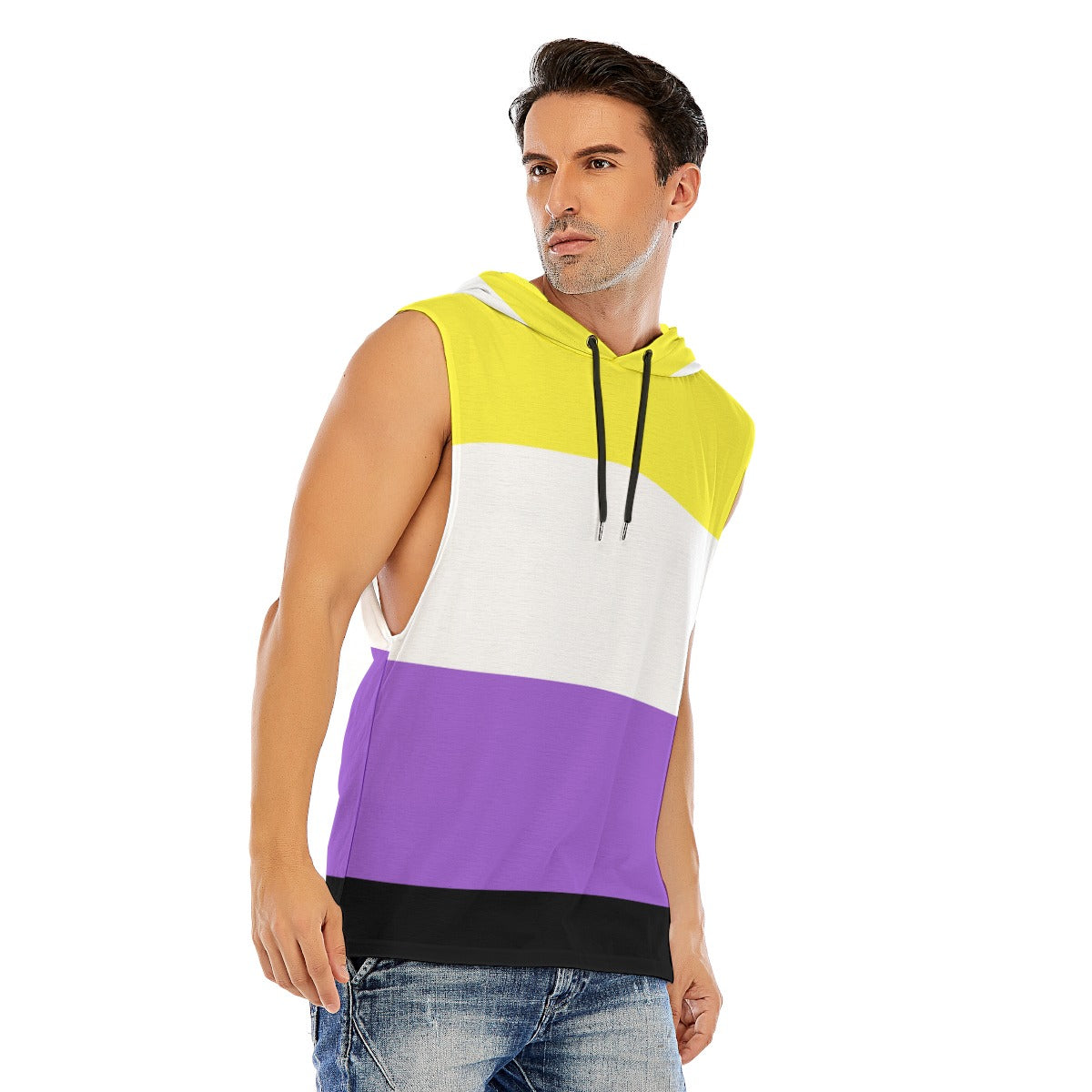 Hooded Sleeveless Muscle T (Nonbinary Pride)
