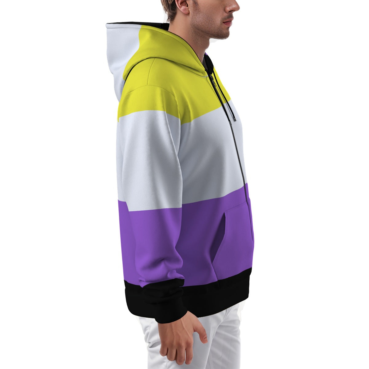 Zip-up Full Sleeve Hoodie (Nonbinary Pride Design)