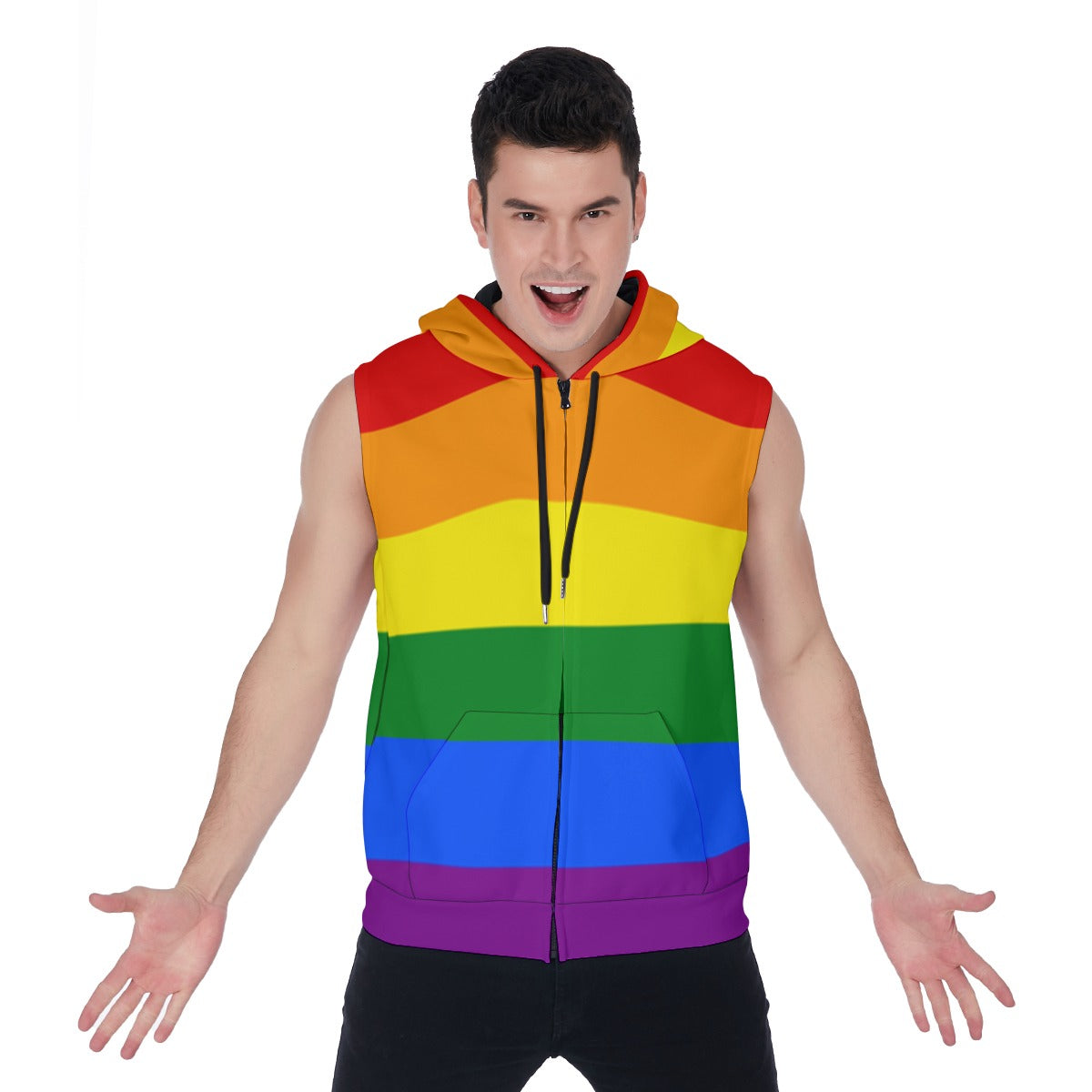 Zip-up Sleeveless Hoodie (Classic Rainbow Design)