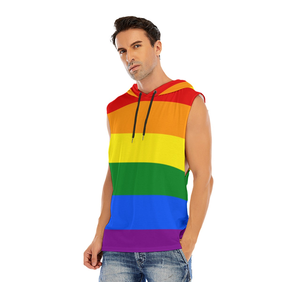 Hooded Sleeveless Muscle T (Classic Rainbow)
