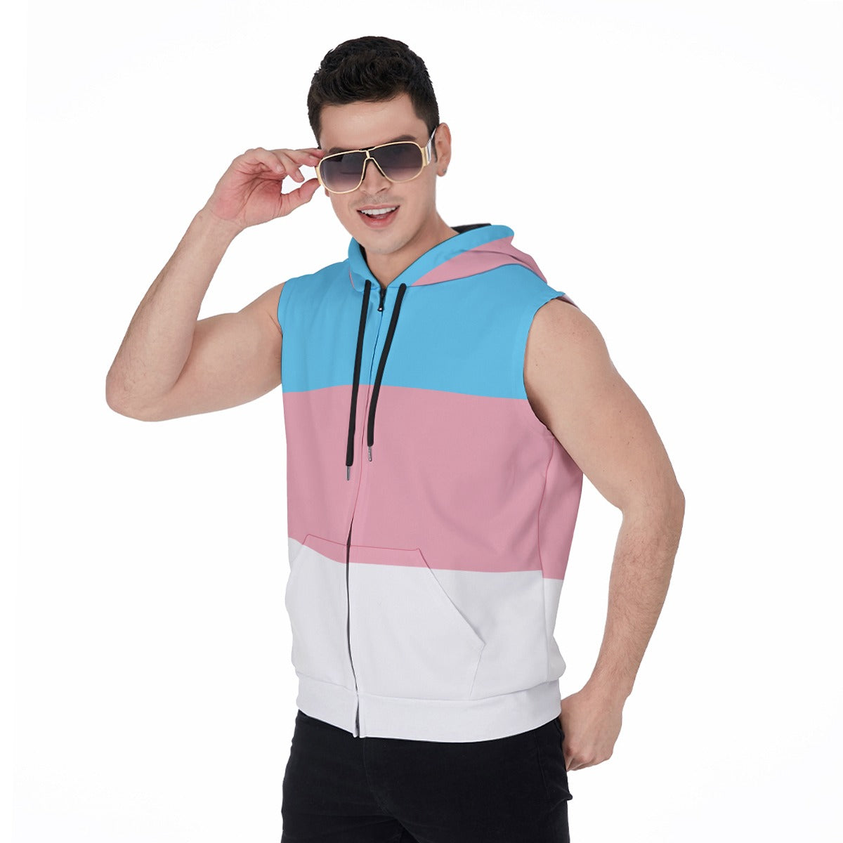 Zip-up Sleeveless Hoodie (Trans Pride Design)
