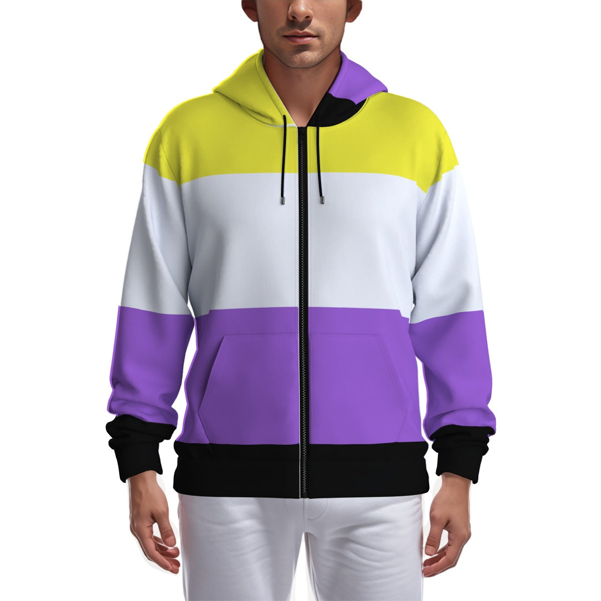 Zip-up Full Sleeve Hoodie (Nonbinary Pride Design)