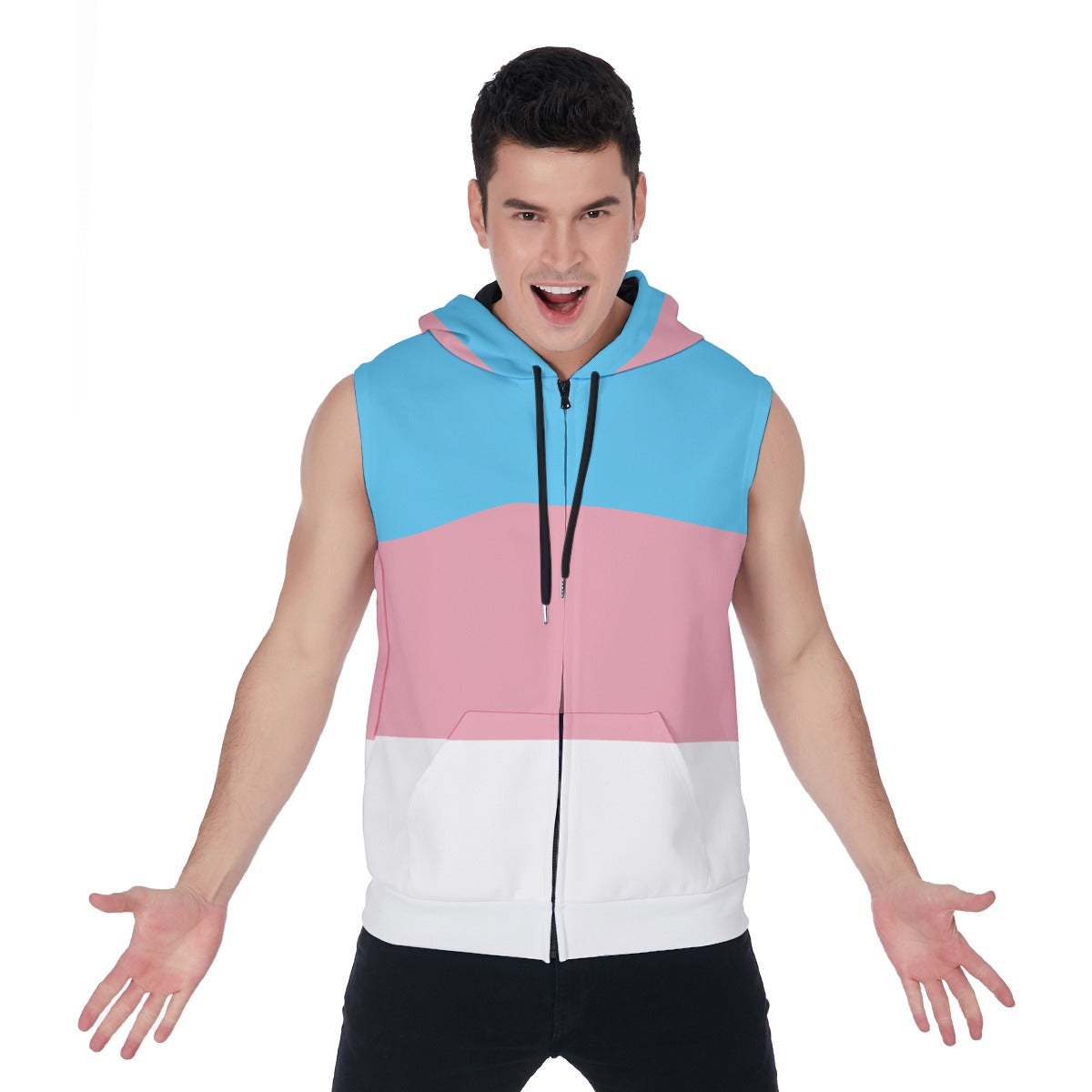 Zip-up Sleeveless Hoodie (Trans Pride Design)