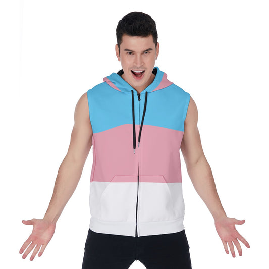 Zip-up Sleeveless Hoodie (Trans Pride Design)