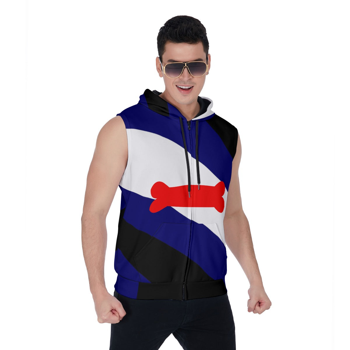 Zip-up Sleeveless Hoodie (Pup Play Pride Classic Flag Design)