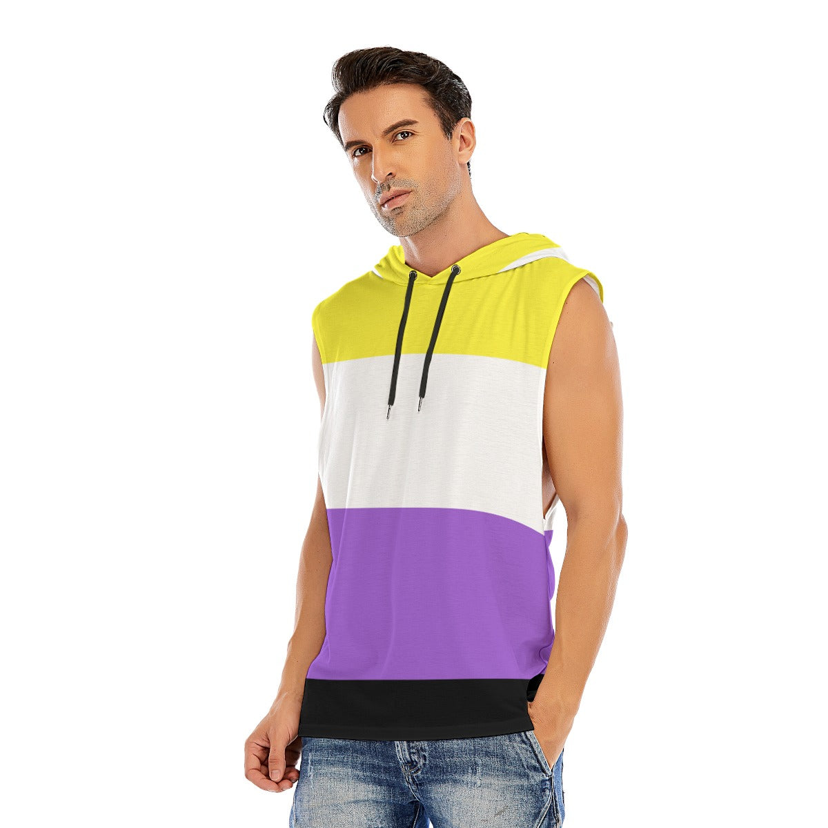 Hooded Sleeveless Muscle T (Nonbinary Pride)