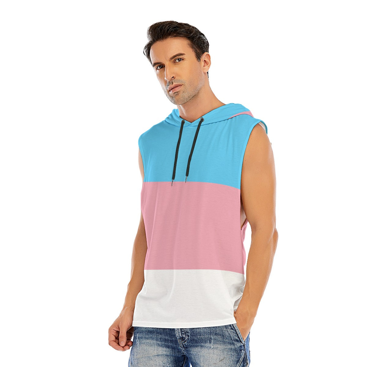Hooded Sleeveless Muscle T (Trans Pride)