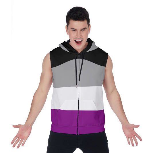 Zip-up Sleeveless Hoodie (Ace/Asexual Pride Design)