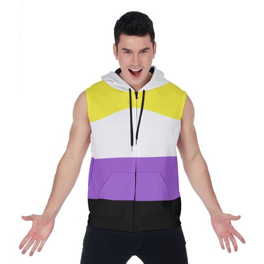 Zip-up Sleeveless Hoodie (Nonbinary Pride Design)