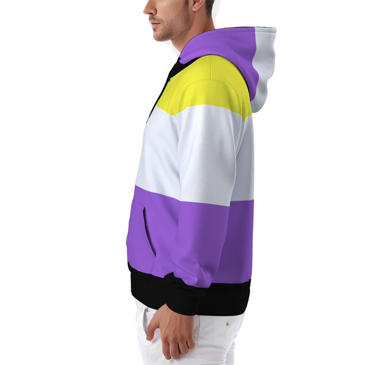 Zip-up Full Sleeve Hoodie (Nonbinary Pride Design)