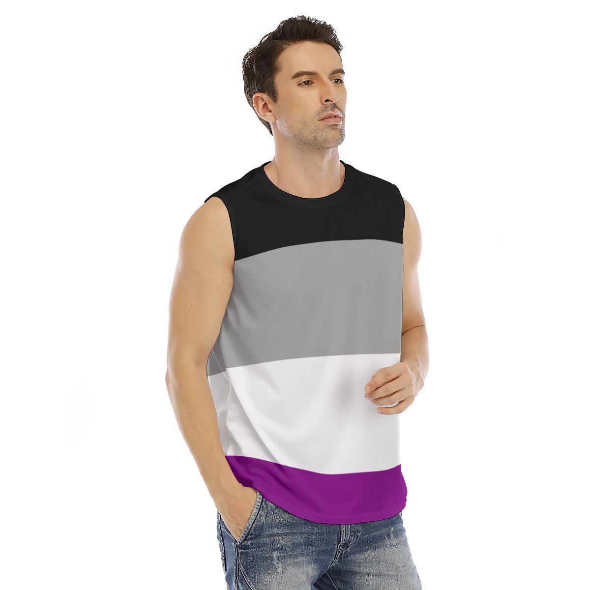Sleeveless Muscle Tee - Ace/Asexual Pride Design