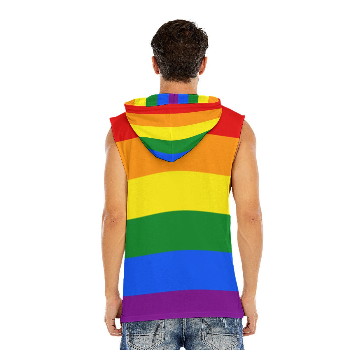 Hooded Sleeveless Muscle T (Classic Rainbow)