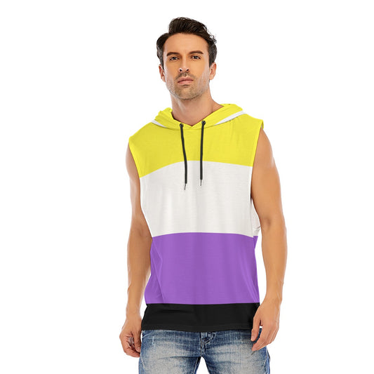 Hooded Sleeveless Muscle T (Nonbinary Pride)