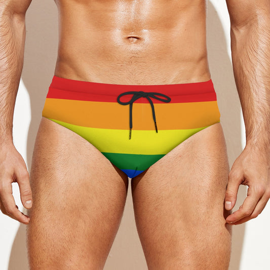 Drawstring Swim Briefs - Classic Rainbow Design