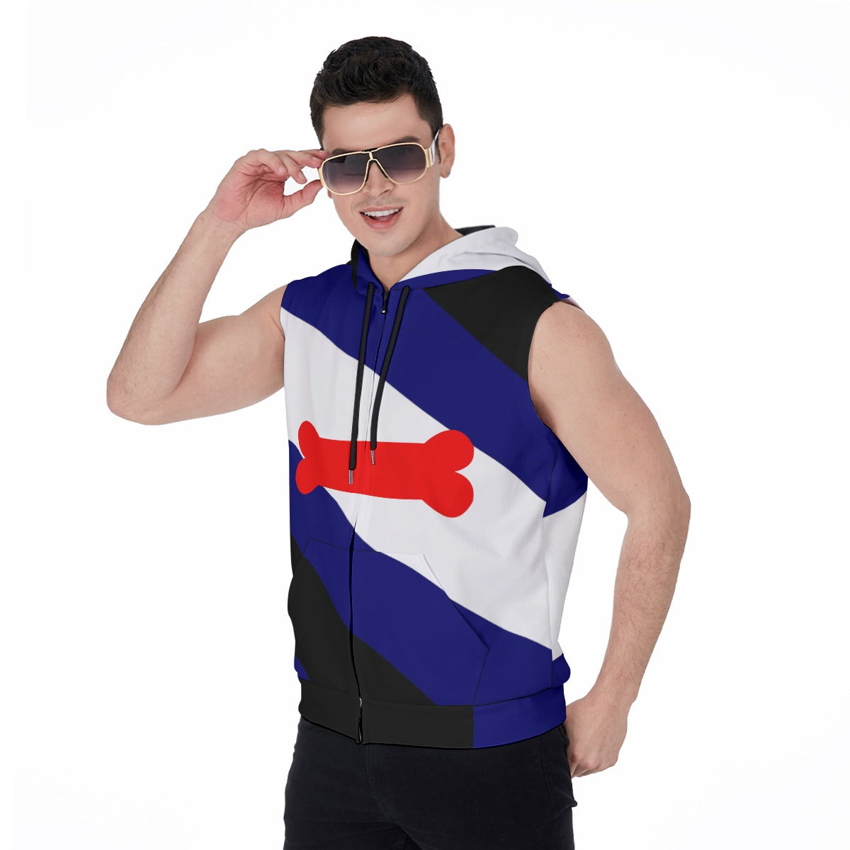 Zip-up Sleeveless Hoodie (Pup Play Pride Classic Flag Design)