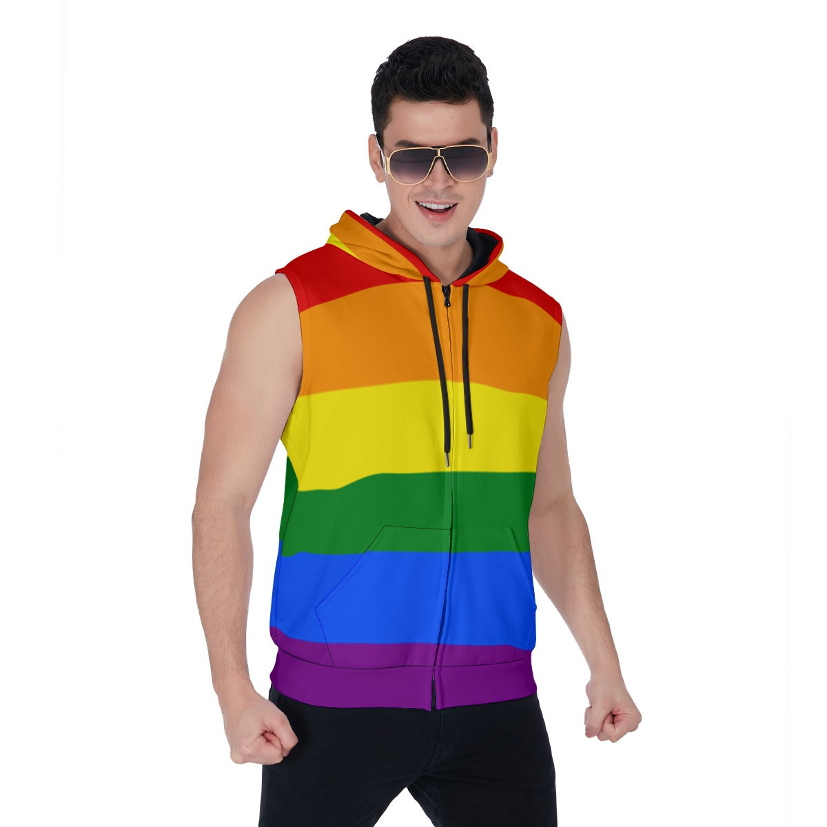 Zip-up Sleeveless Hoodie (Classic Rainbow Design)