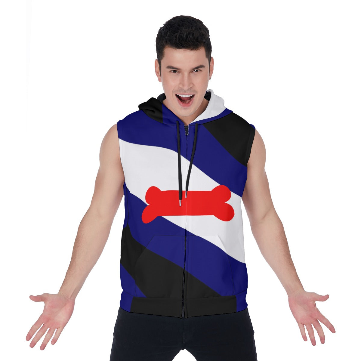 Zip-up Sleeveless Hoodie (Pup Play Pride Classic Flag Design)