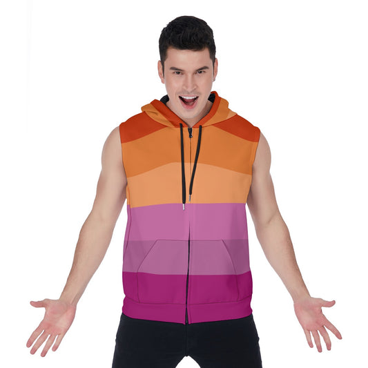 Zip-up Sleeveless Hoodie (Lesbian Pride Design)