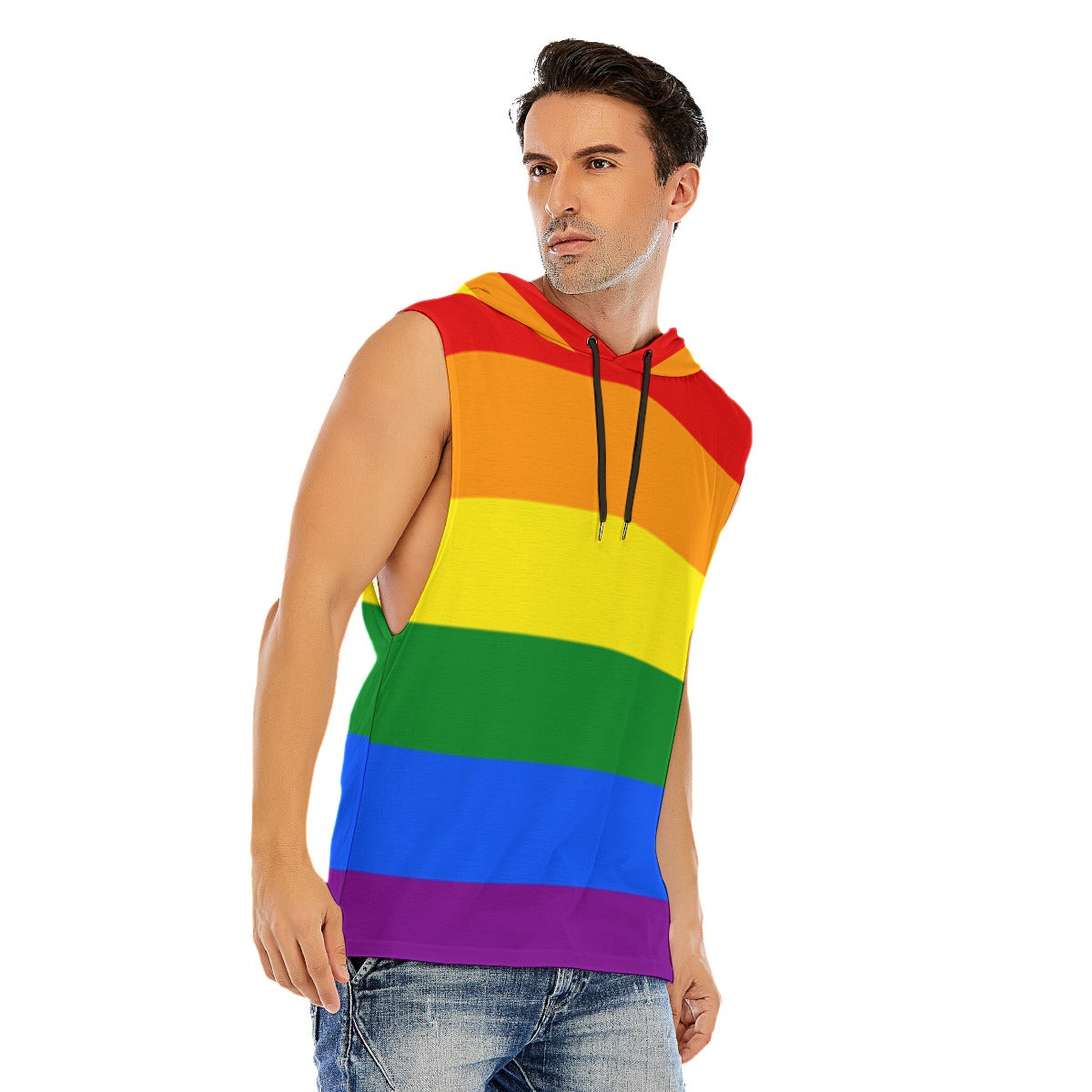 Hooded Sleeveless Muscle T (Classic Rainbow)