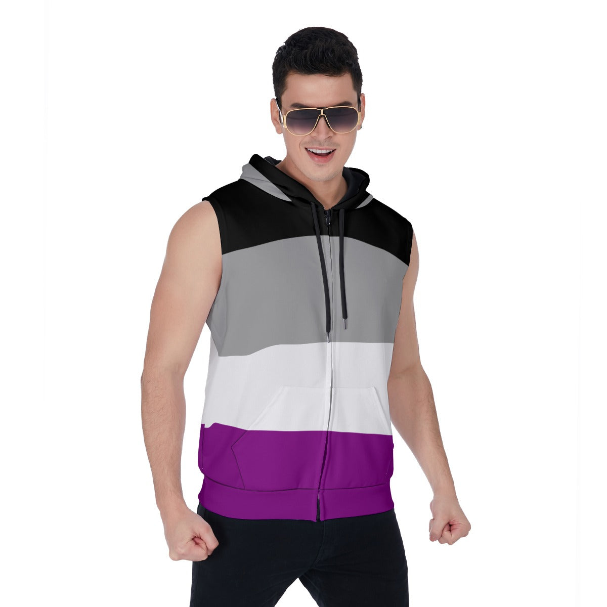 Zip-up Sleeveless Hoodie (Ace/Asexual Pride Design)