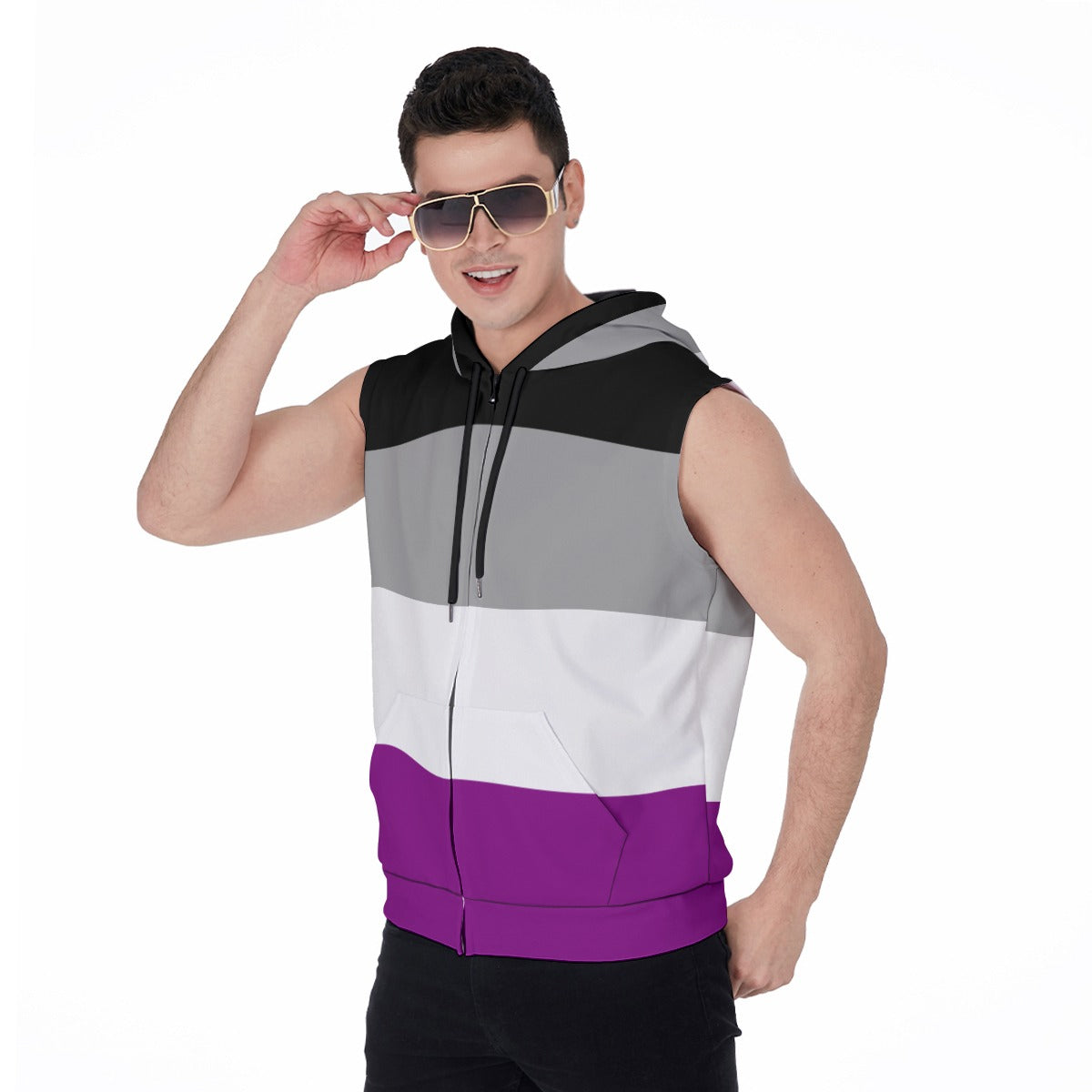 Zip-up Sleeveless Hoodie (Ace/Asexual Pride Design)