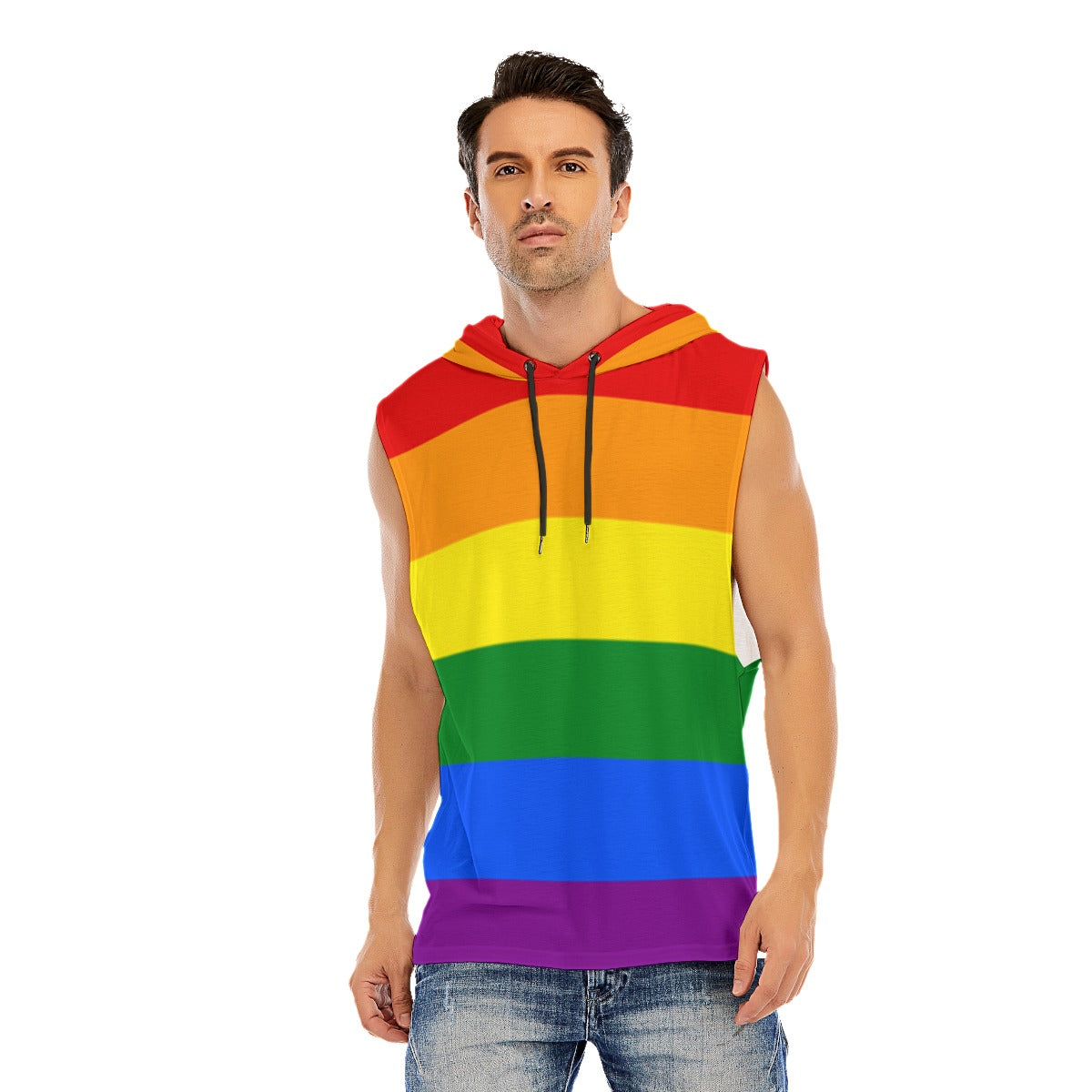 Hooded Sleeveless Muscle T (Classic Rainbow)