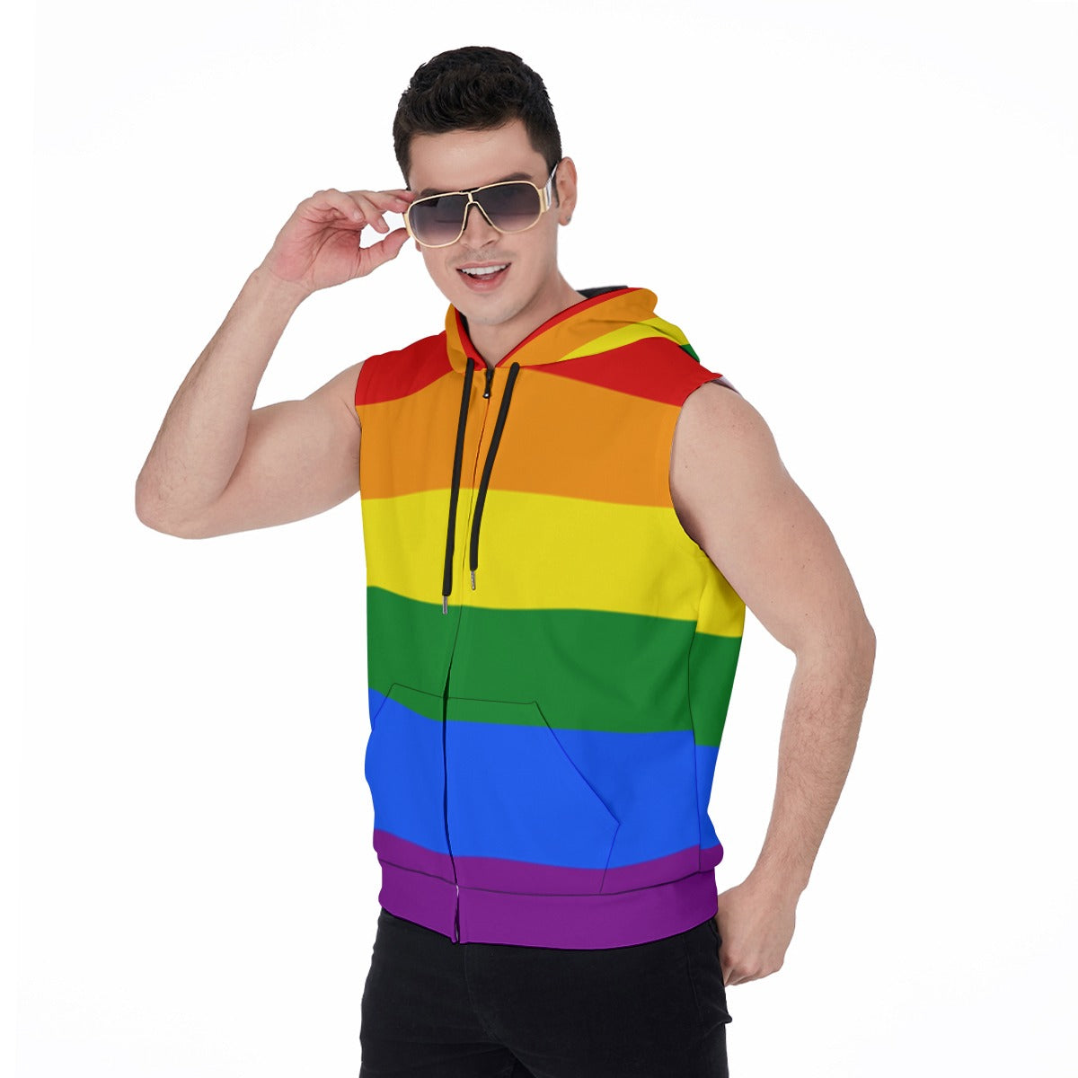 Zip-up Sleeveless Hoodie (Classic Rainbow Design)