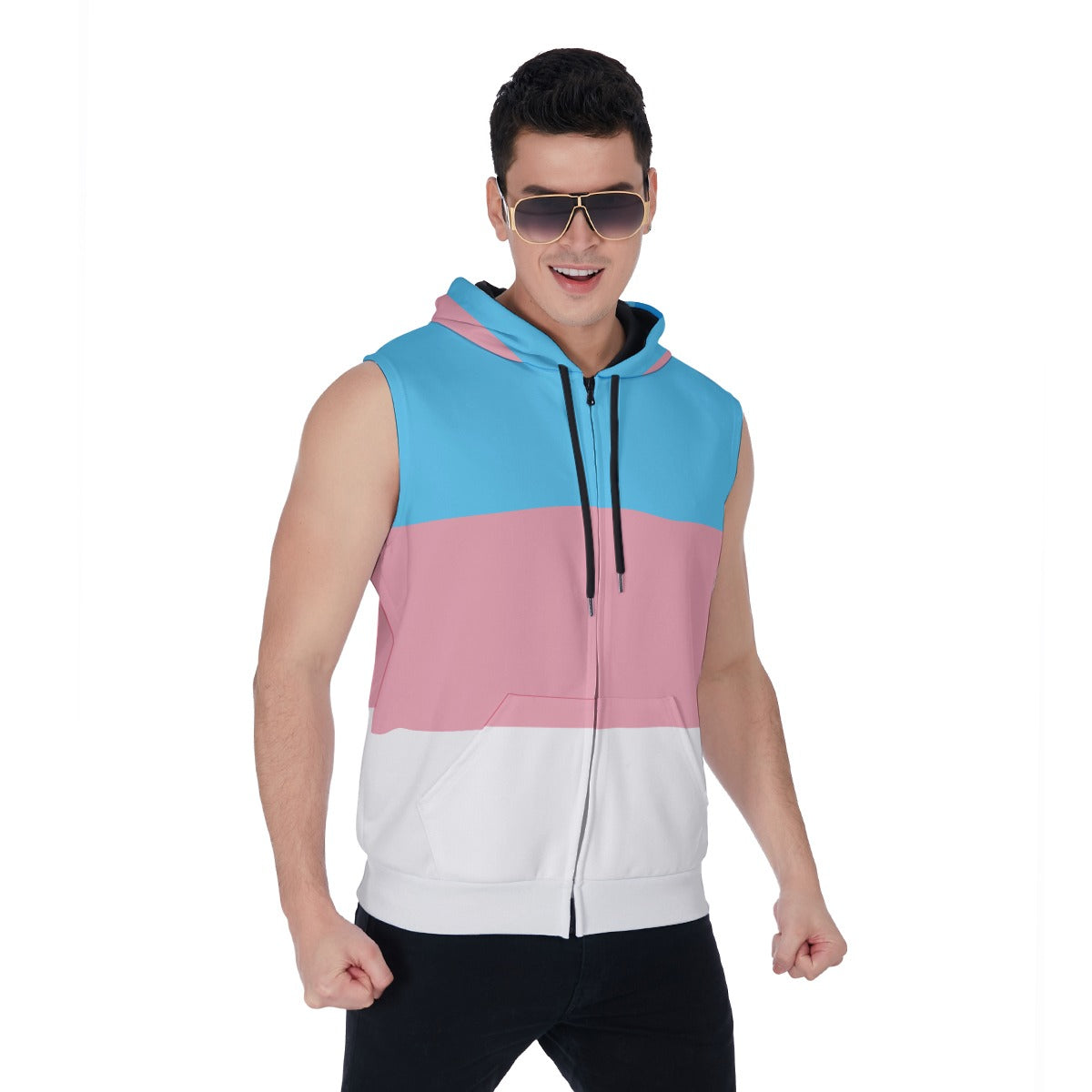 Zip-up Sleeveless Hoodie (Trans Pride Design)