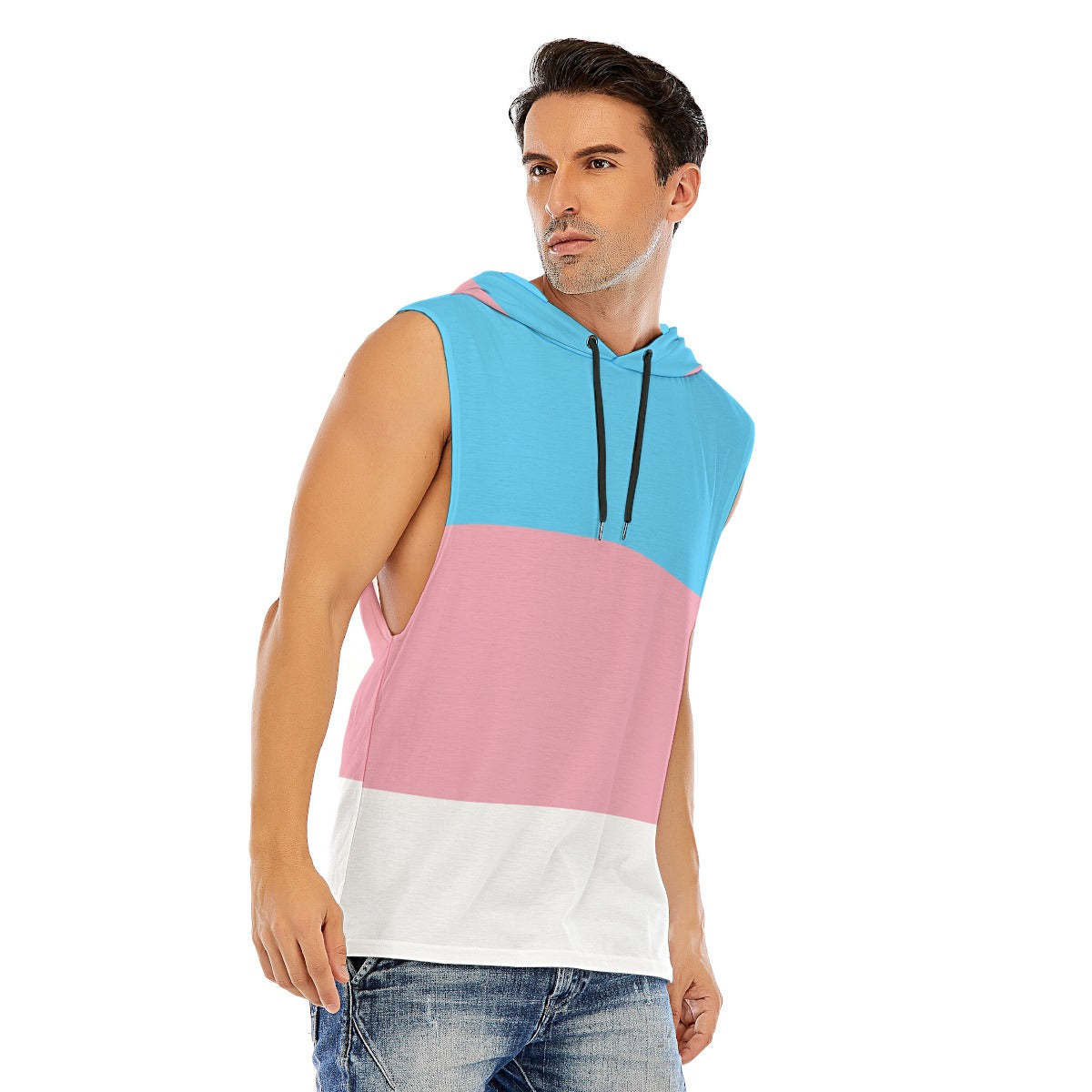 Hooded Sleeveless Muscle T (Trans Pride)